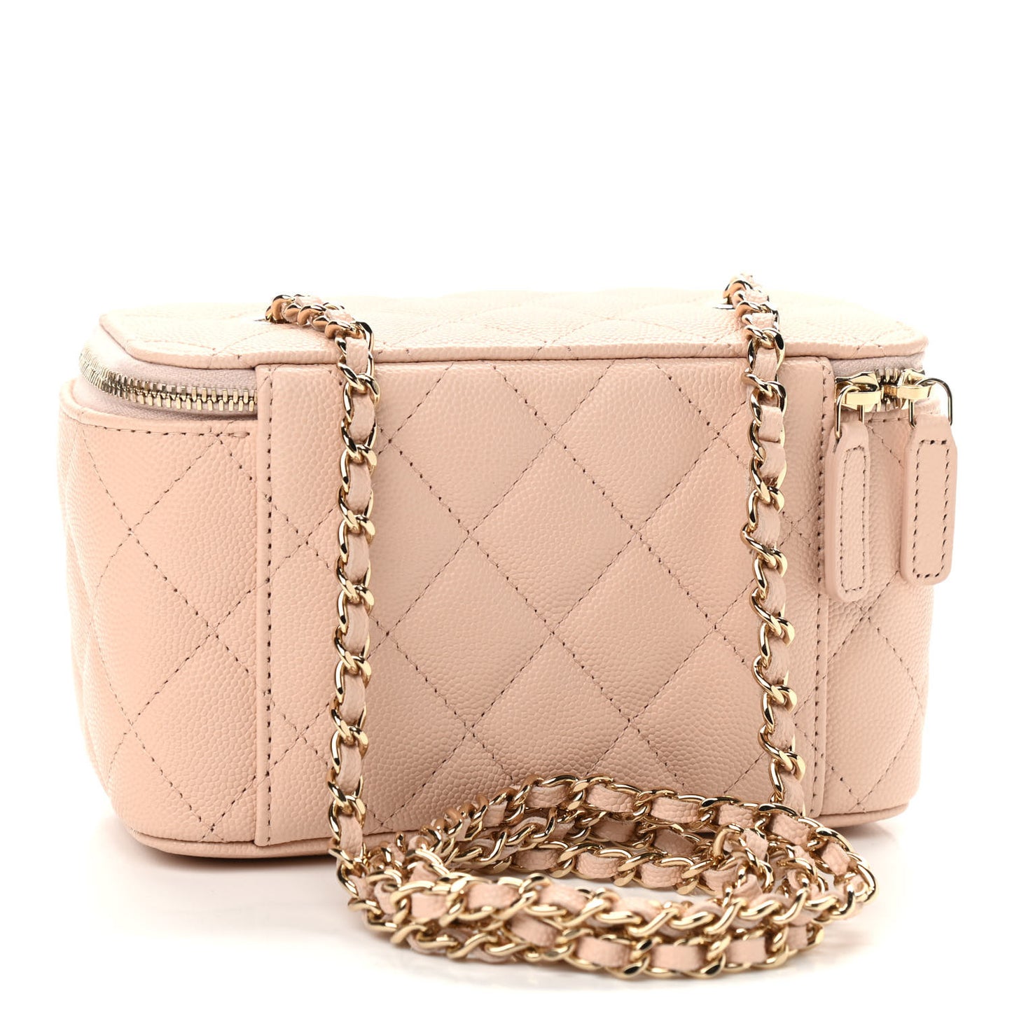 Caviar Quilted Small Vanity Case With Chain Light Beige
