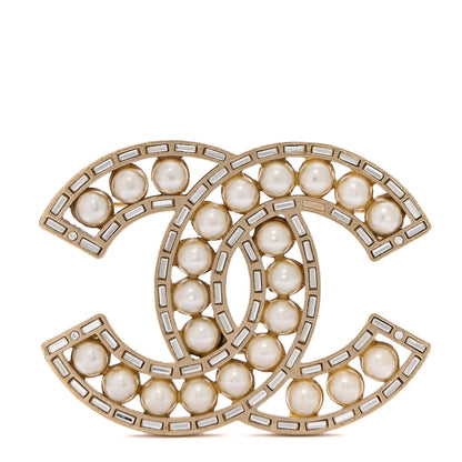 Chanel Pearl Crystal Baguette CC Brooch Gold 1 of 4