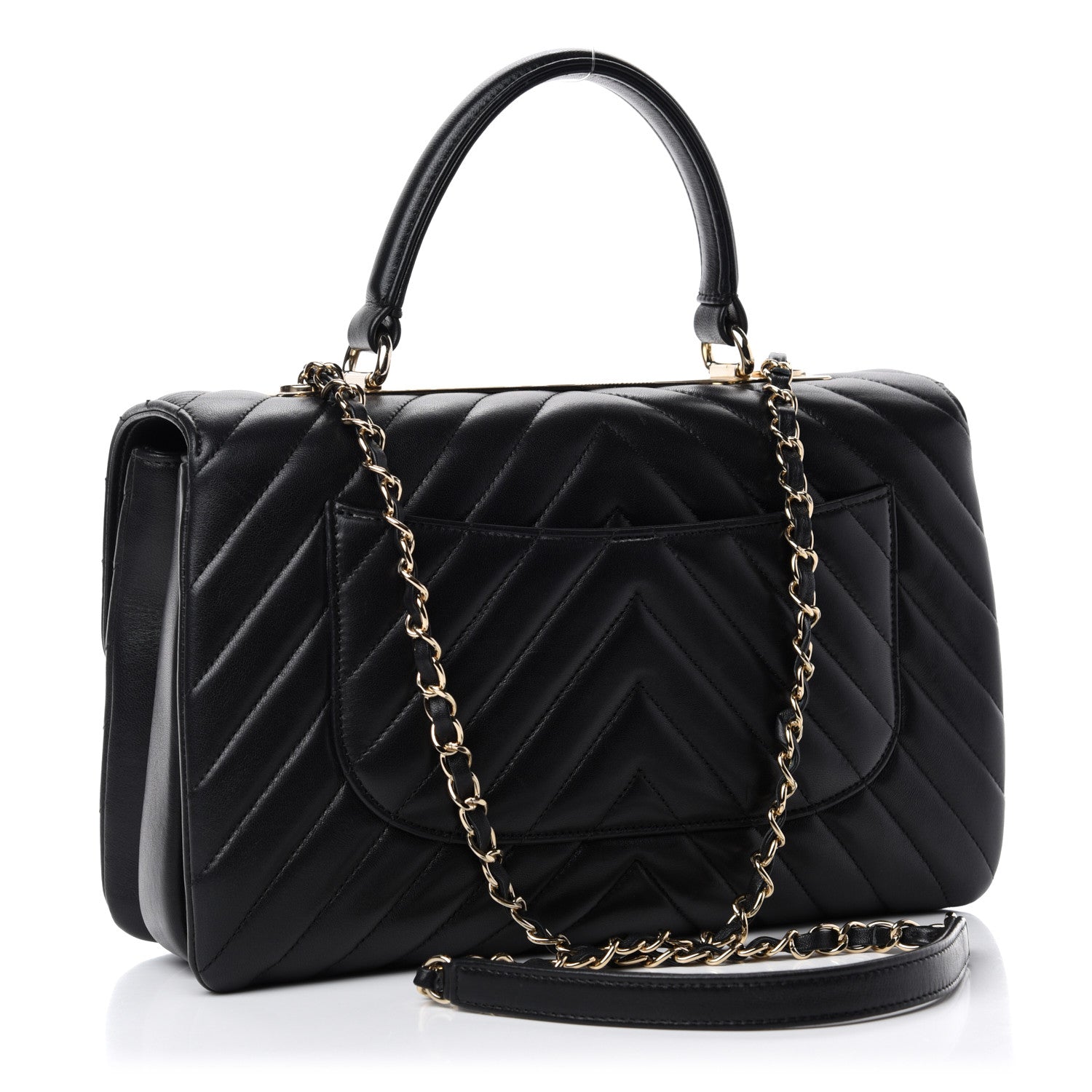 Chanel Lambskin Chevron Quilted Medium Trendy CC Dual Handle Flap Bag Black 3 of 10