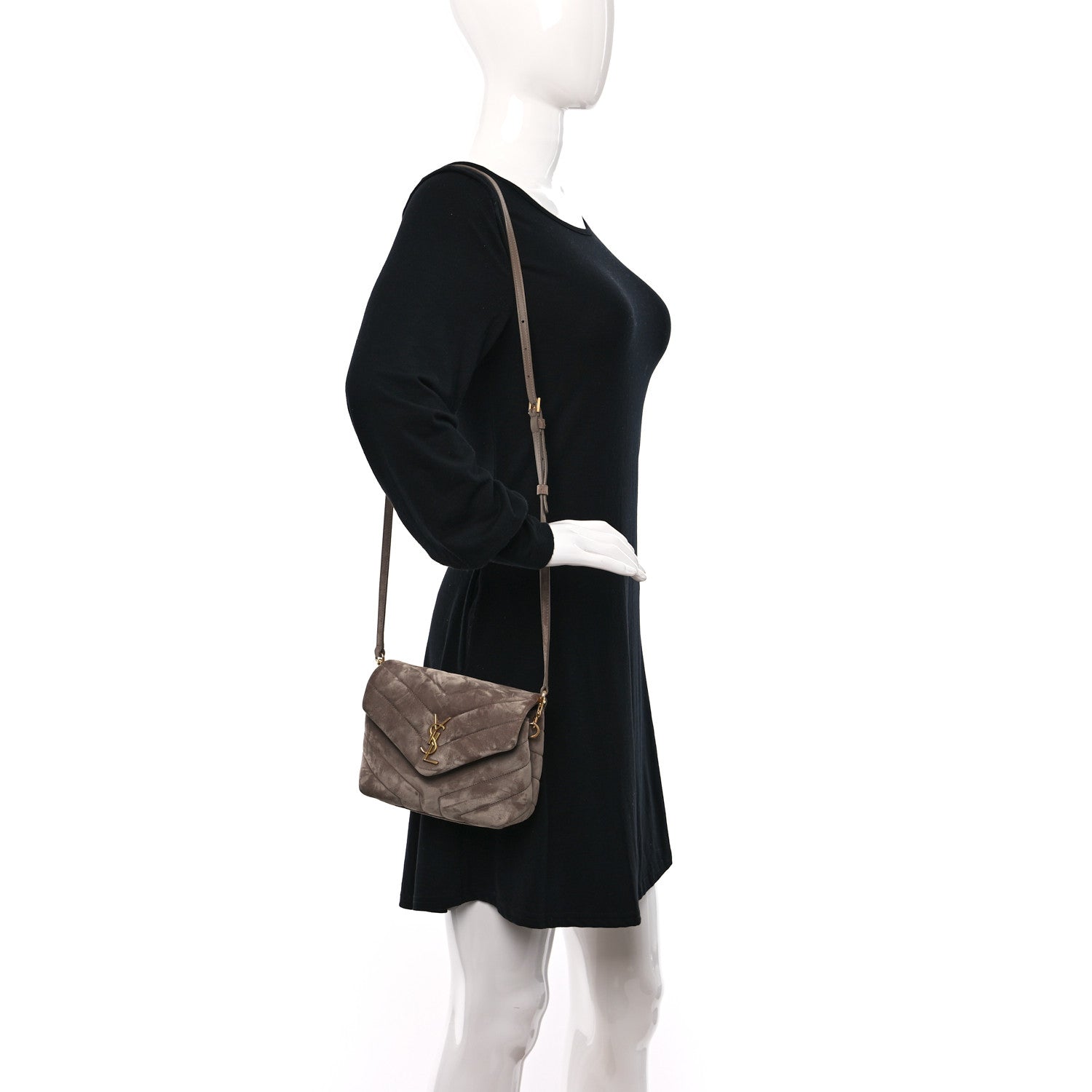 Saint Laurent Suede Toy Loulou Shoulder Bag Taupe 3 of 9