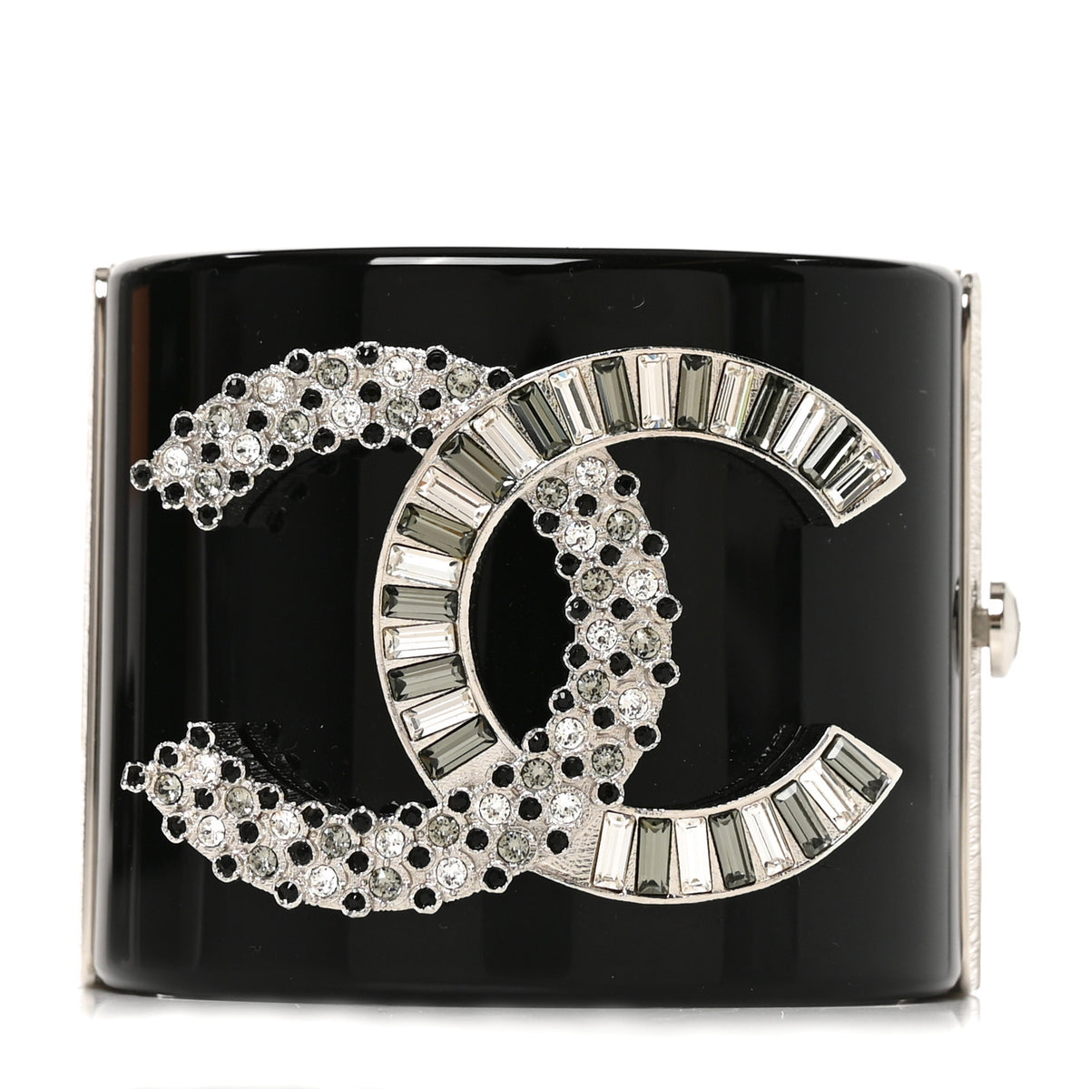 Chanel Resin Baguette Crystal CC Cuff Black 1 of 6