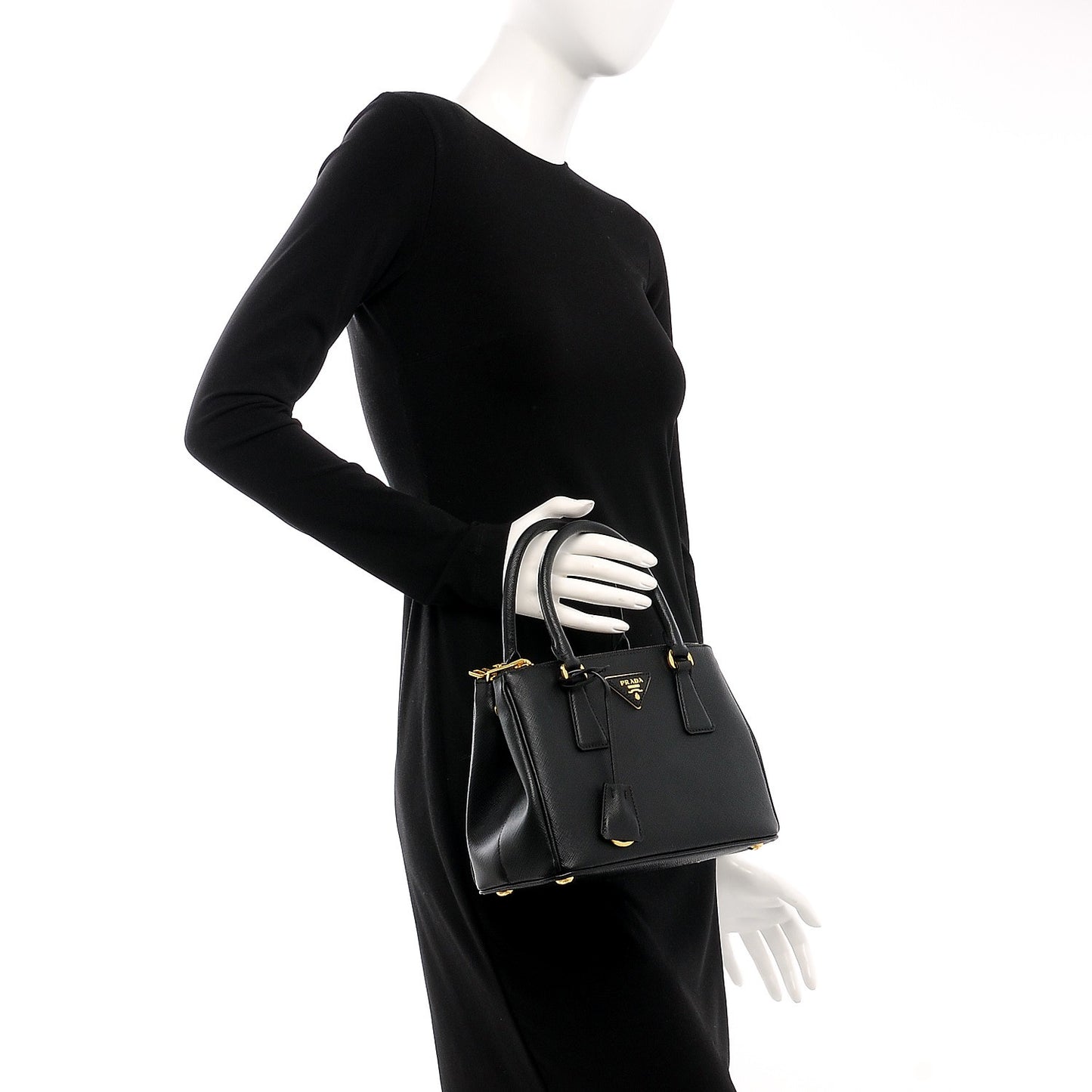 Saffiano Lux Small Galleria Double Zip Tote Black