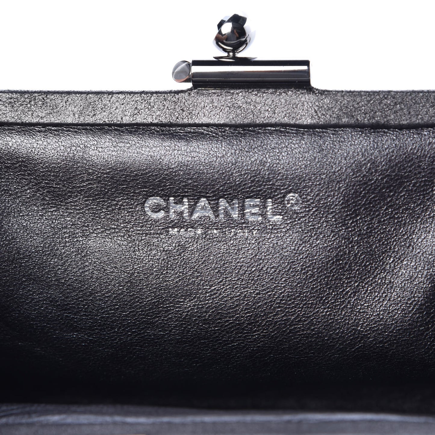 Metallic Crackled Calfskin Monte Carlo Clutch Dark Silver
