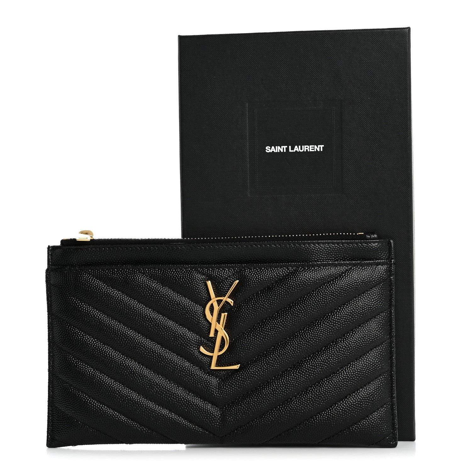 Saint Laurent Grain De Poudre Chevron Monogram Bill Pouch Black 9 of 9