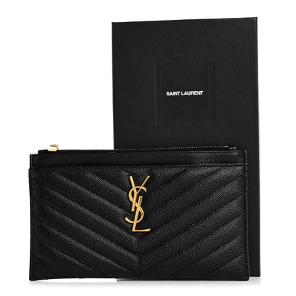 Saint Laurent Grain De Poudre Chevron Monogram Bill Pouch Black 9 of 9
