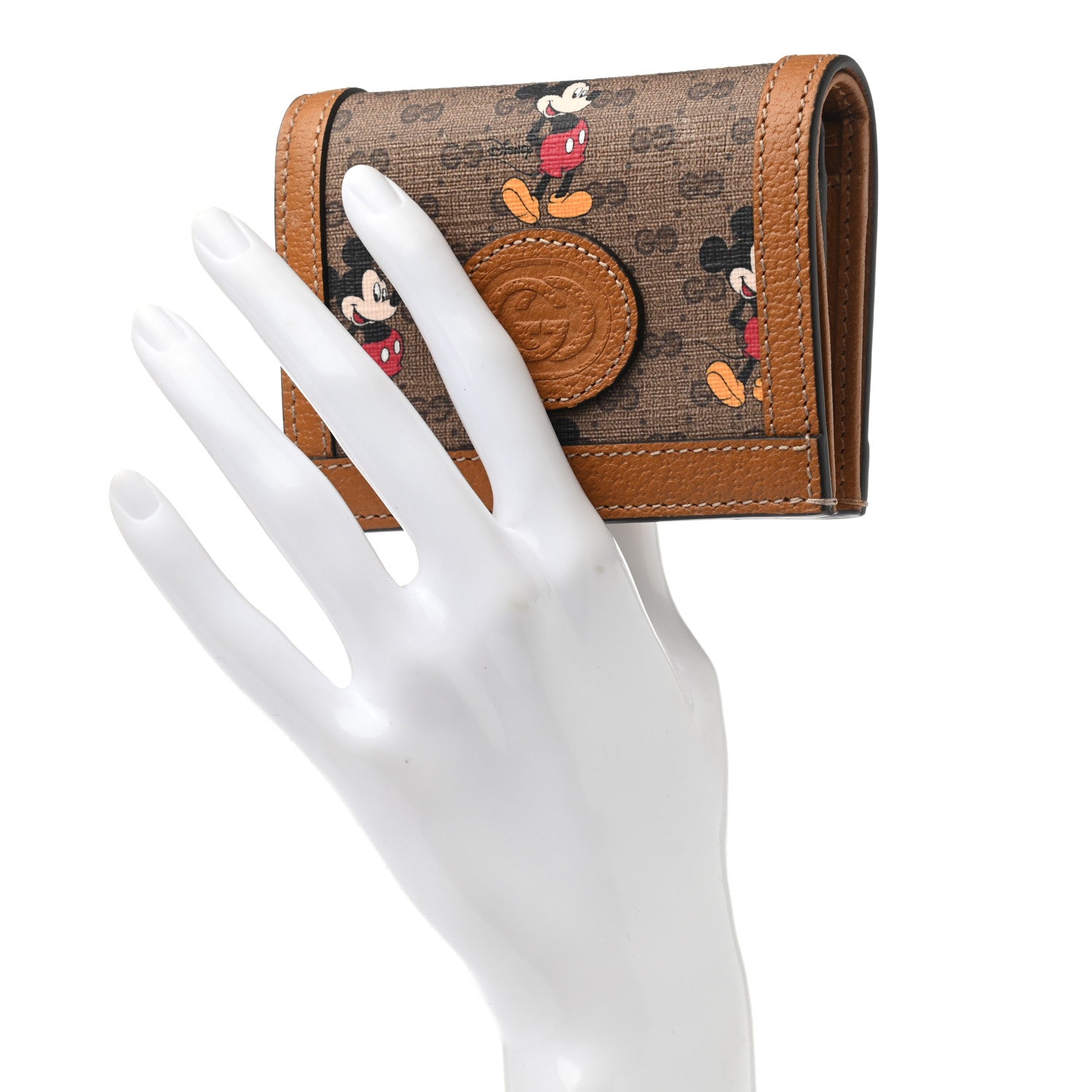 Gucci X DISNEY Mini Vintage GG Supreme Monogram Mickey Mouse Card Holder Wallet Beige Vintage Sun Oil 2 of 7