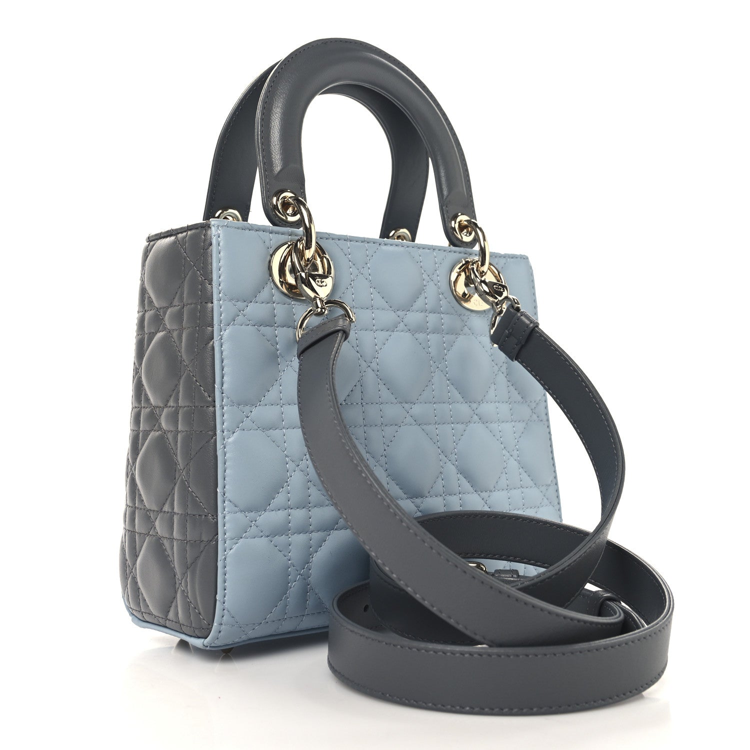 Christian Dior Lambskin Cannage Small Bi-Color Lady Dior  Blue Grey 2 of 10