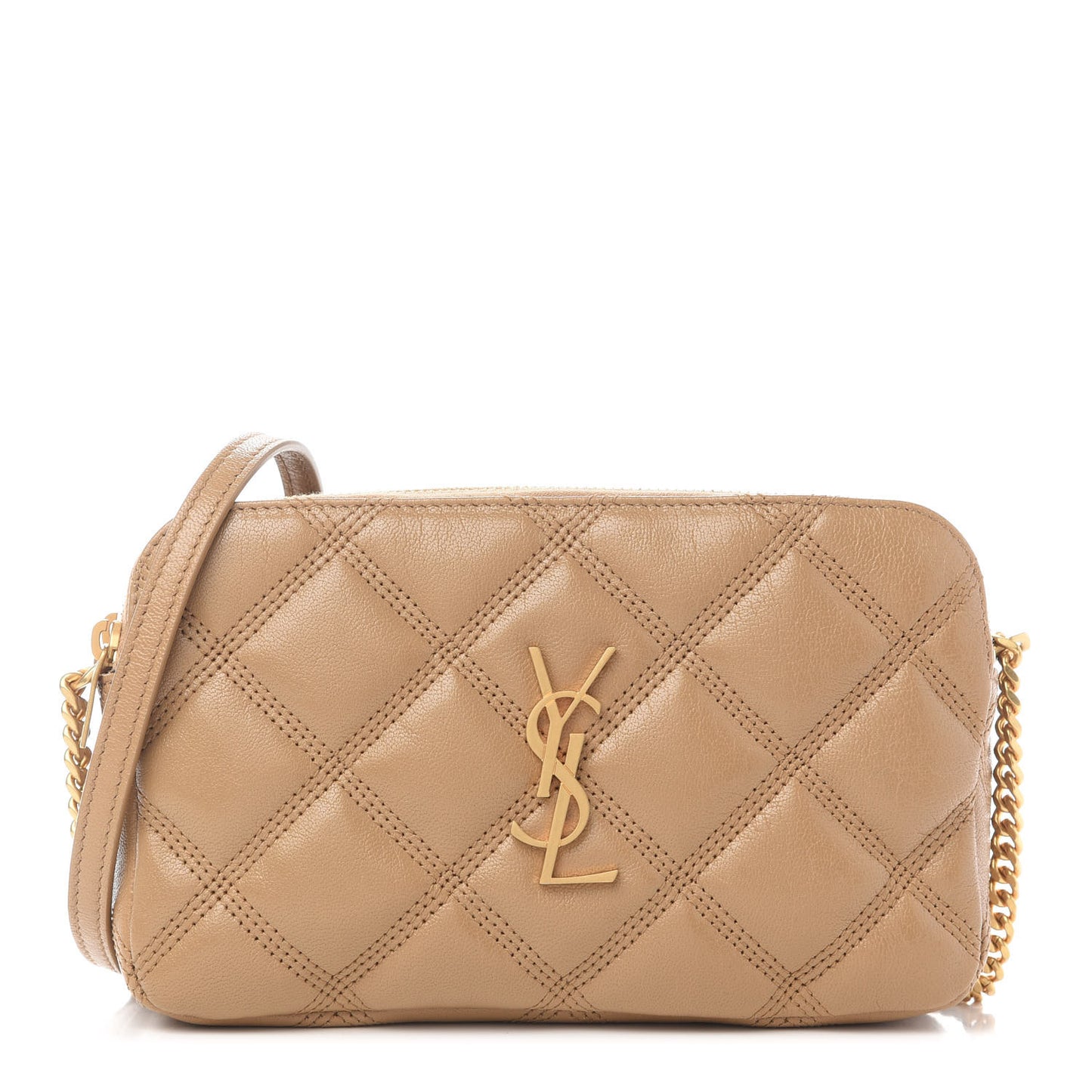 Grained Lambskin Quilted Mini Becky Double Zip Bag Dark Beige