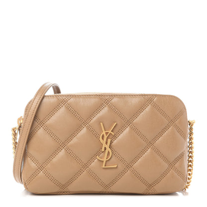 Saint Laurent Grained Lambskin Quilted Mini Becky Double Zip Bag Dark Beige 1 of 9