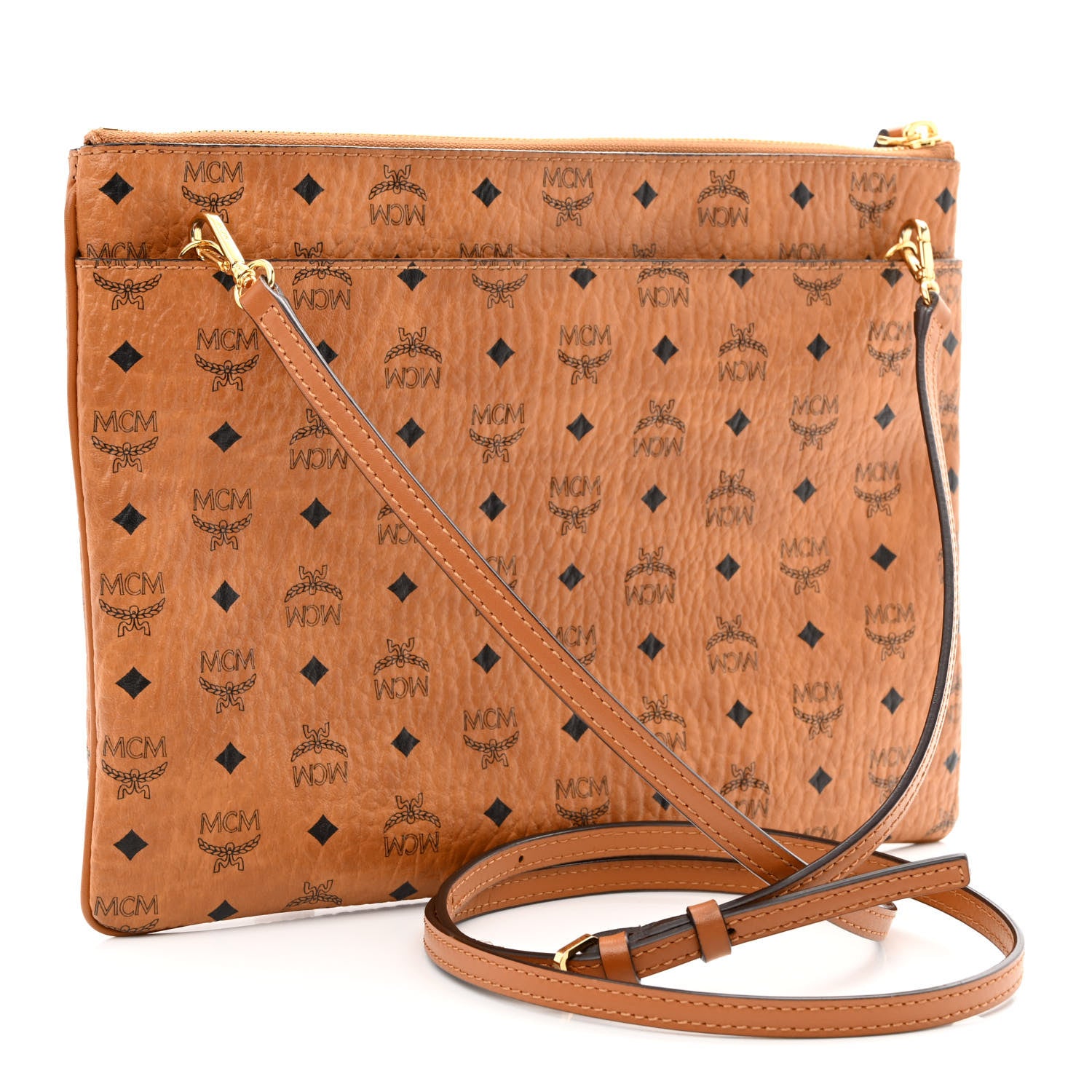 MCM Visetos Medium Crossbody Pouch Cognac 3 of 11