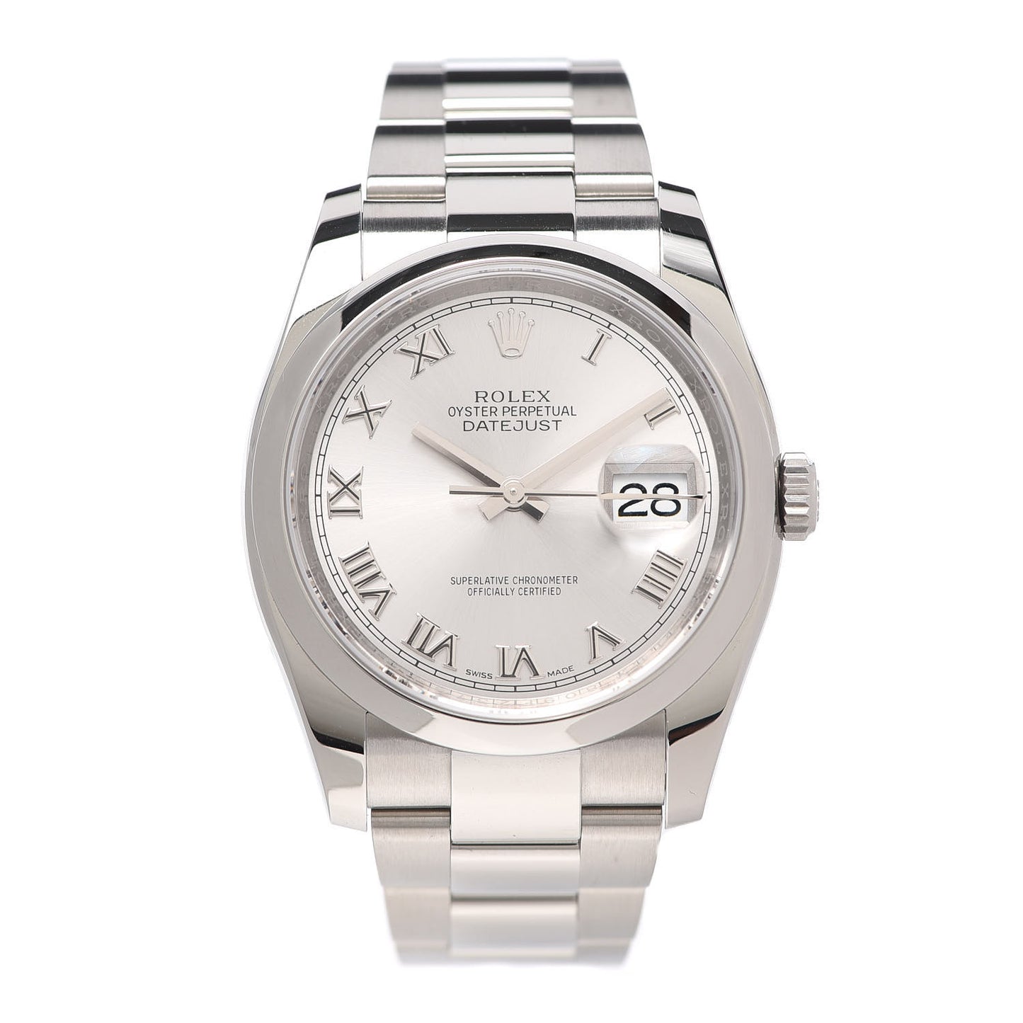 Stainless Steel 36mm Oyster Perpetual Datejust Watch Silver Roman 116200