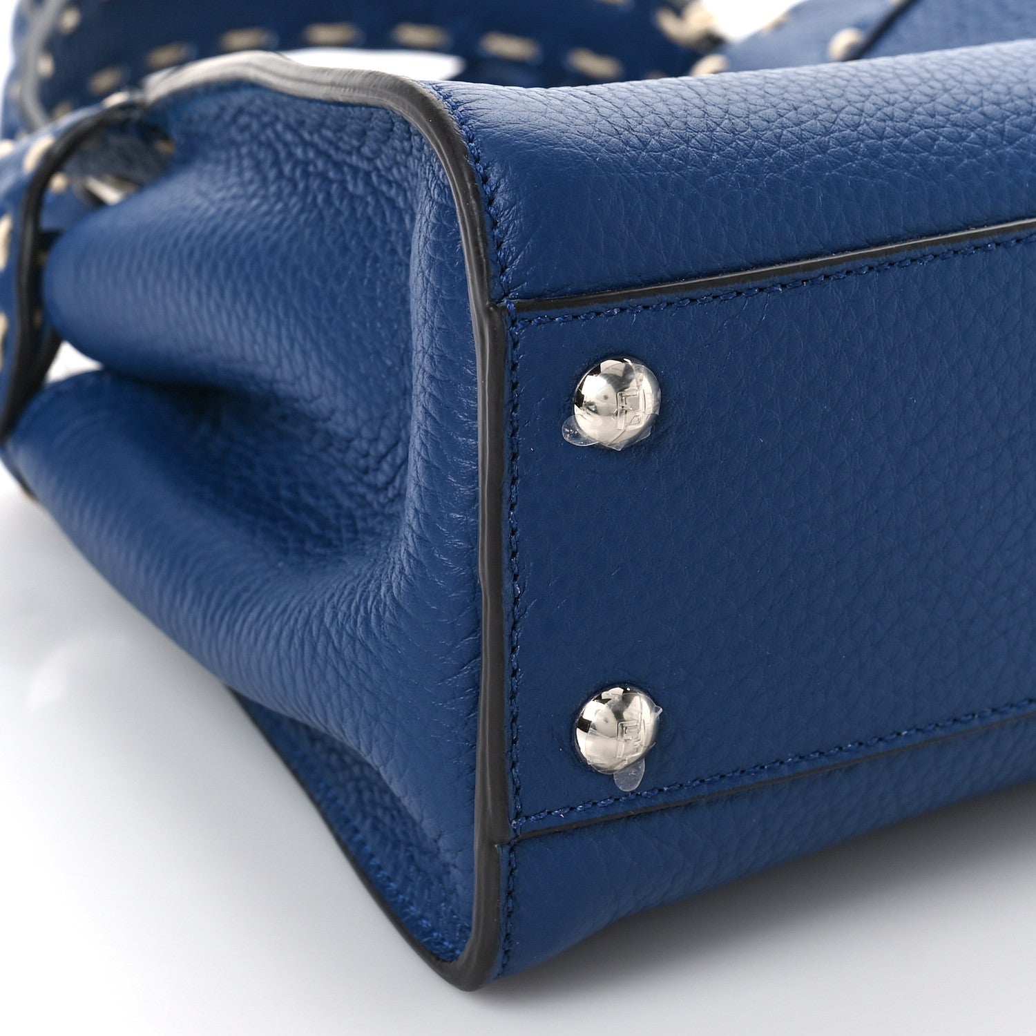 Fendi Vitello Granato Camoscio Selleria Macro Stitchings Mini Peekaboo Iconic Satchel Blue Cyan 7 of 8