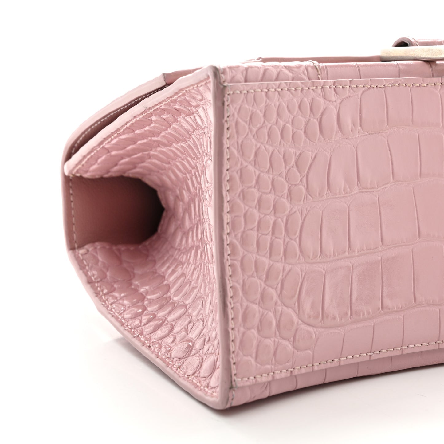 Shiny Calfskin Crocodile Embossed Small Hourglass Top Handle Bag Powder Pink