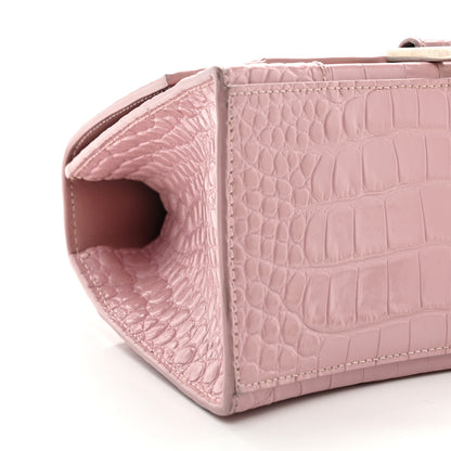 Balenciaga Shiny Calfskin Crocodile Embossed Small Hourglass Top Handle Bag Powder Pink 9 of 10