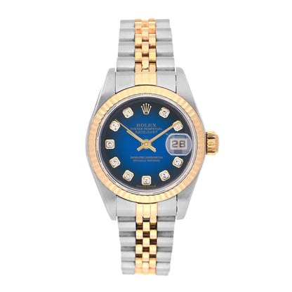 Rolex Stainless Steel 18K Yellow Gold Diamond 26mm Oyster Perpetual Datejust Watch Blue Gradient 79173 1 of 4