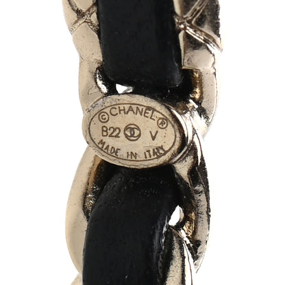 Chanel Metal Lambskin Quilted CC Turnlock Chain Hoop Earrings Gold Black 4 of 4
