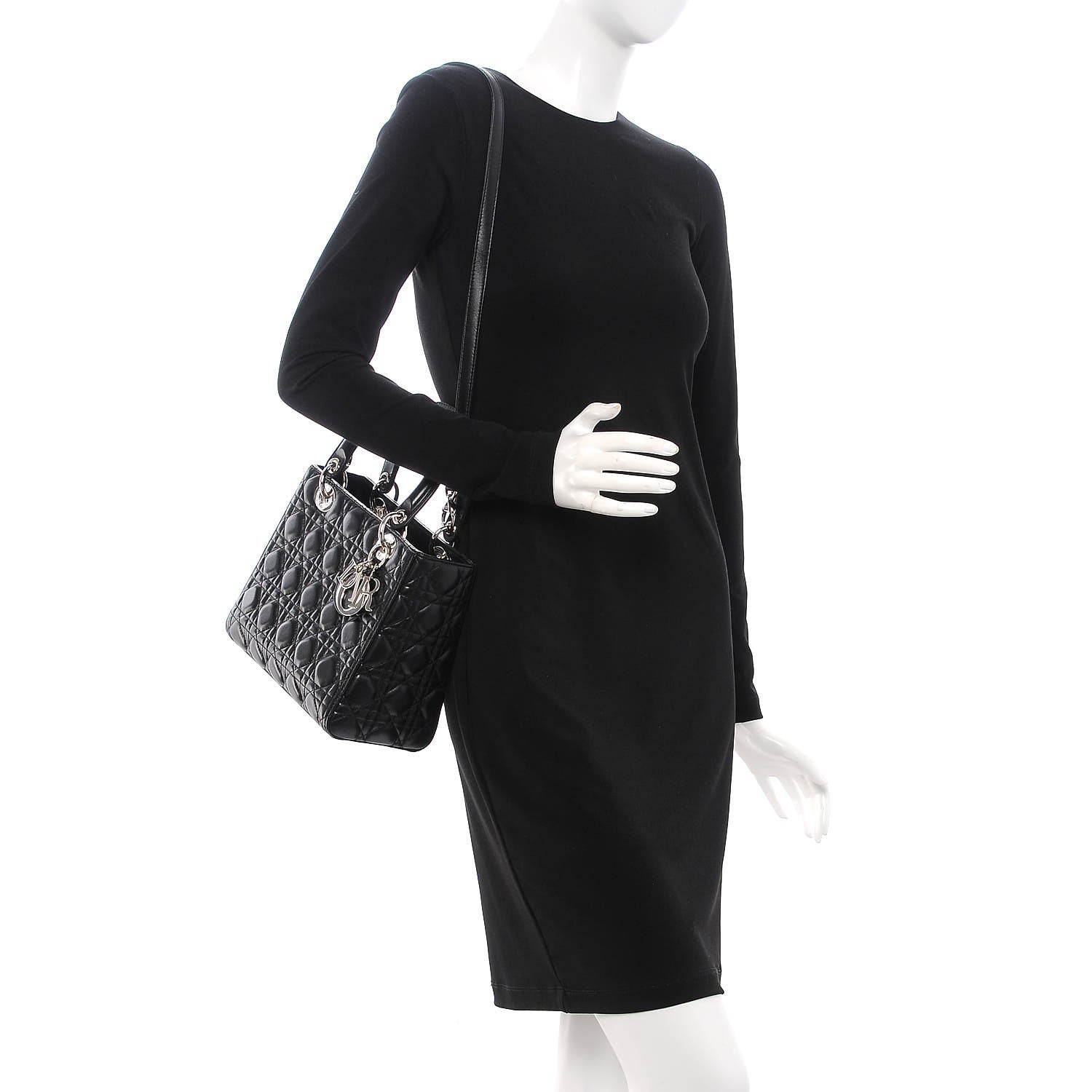 Christian Dior Lambskin Cannage Medium Lady Dior Black 2 of 9