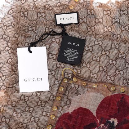 Gucci Wool Jacquard GG Monogram Big Panshie Fringe Shawl Dark Purple Beige 2 of 3