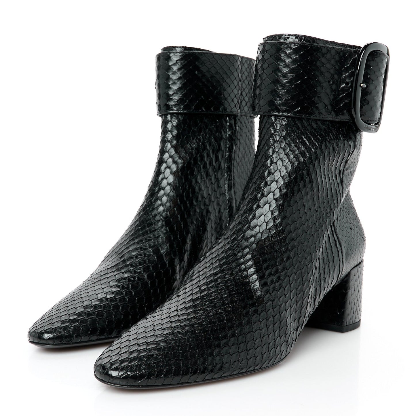 Shiny Snakeskin Joplin Buckle Booties 37.5 Black