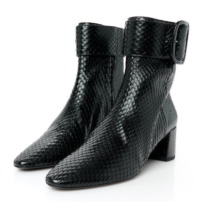 Saint Laurent Shiny Snakeskin Joplin Buckle Booties 37.5 Black 3 of 9