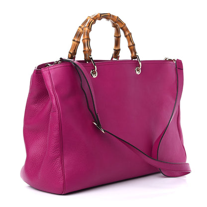 Gucci Pebbled Calfskin Large Bamboo Shopper Tote Bright Bougainvillea 3 of 10