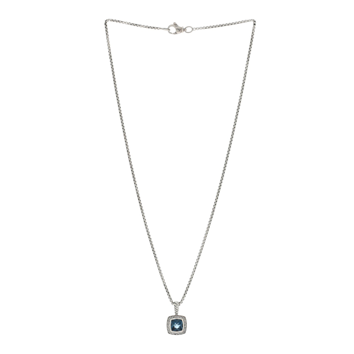 Sterling Silver Diamond Hampton Blue Topaz 7mm Petite Albion Pendant Necklace