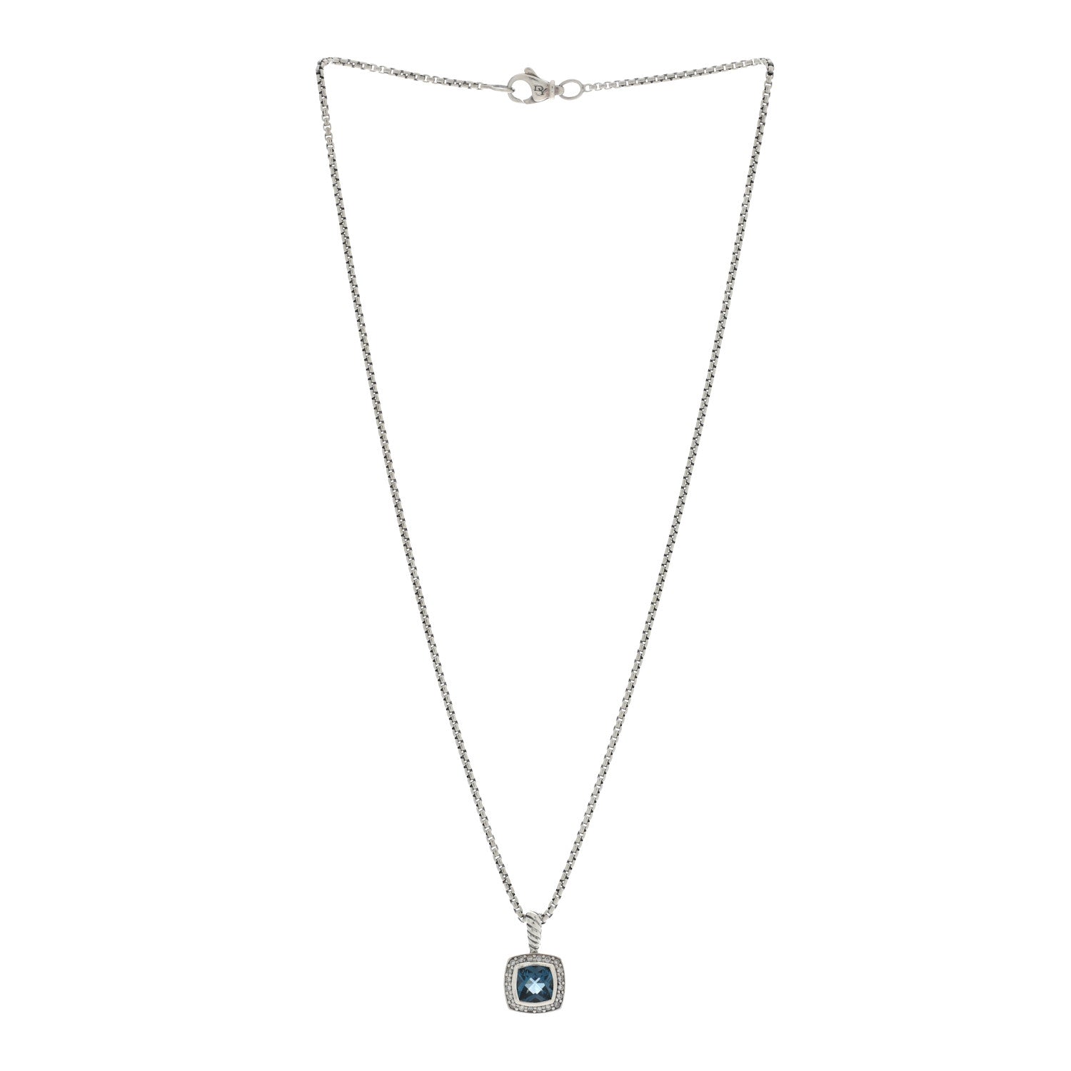 David Yurman Sterling Silver Diamond Hampton Blue Topaz 7mm Petite Albion Pendant Necklace 2 of 4