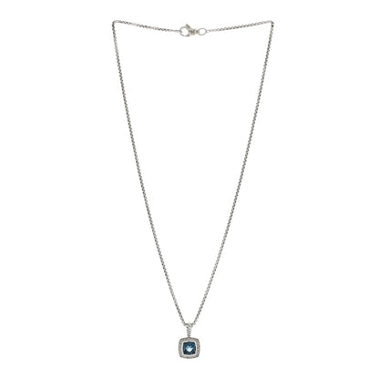David Yurman Sterling Silver Diamond Hampton Blue Topaz 7mm Petite Albion Pendant Necklace 2 of 4