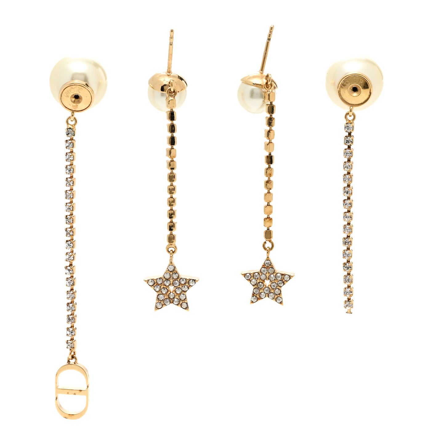 Pearl Crystal Star Tribale Dangle Chain Earrings Gold
