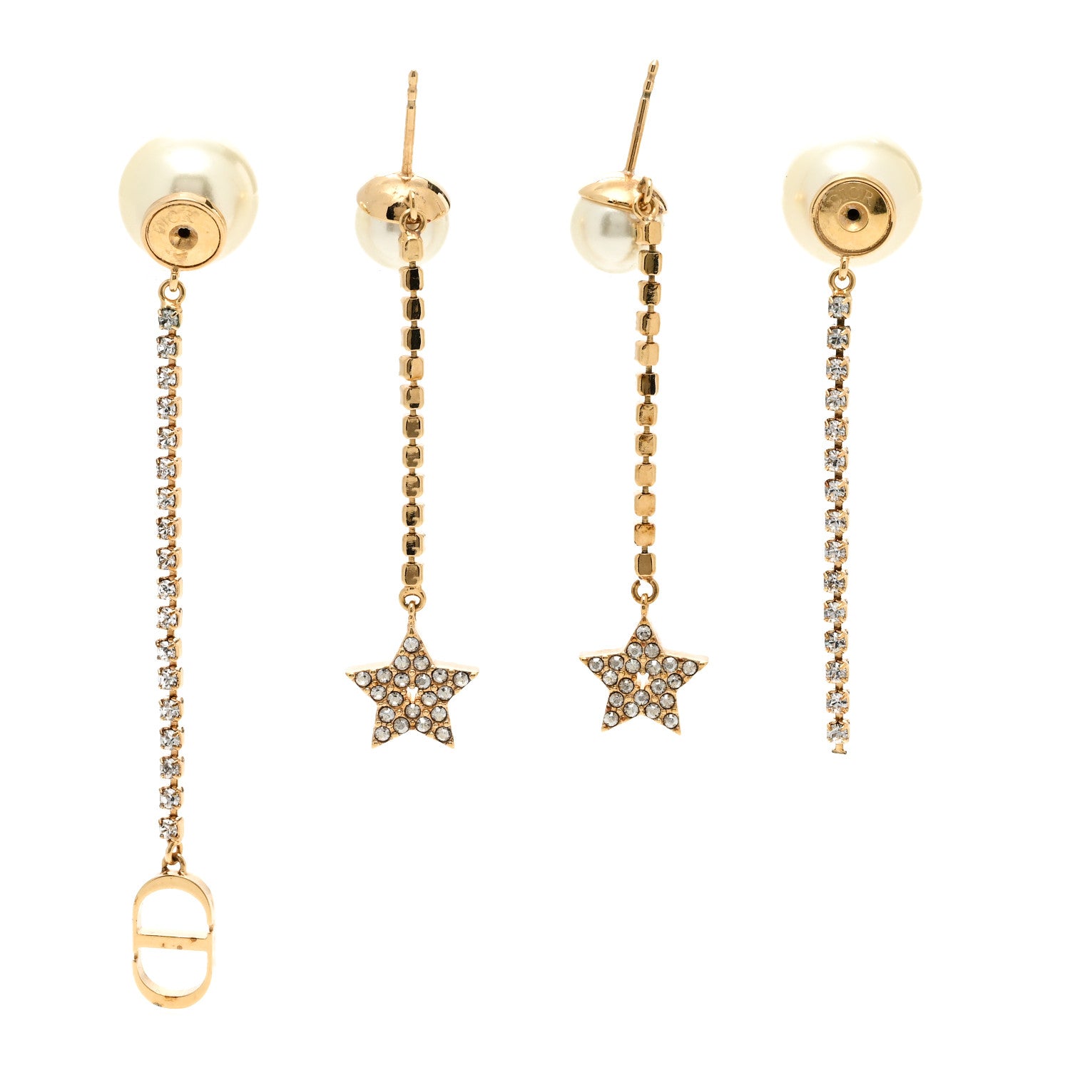 Christian Dior Pearl Crystal Star Tribale Dangle Chain Earrings Gold 3 of 5