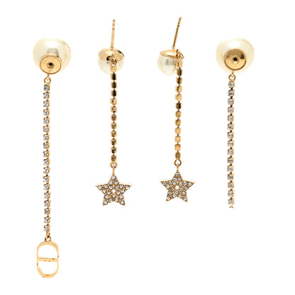 Christian Dior Pearl Crystal Star Tribale Dangle Chain Earrings Gold 3 of 5