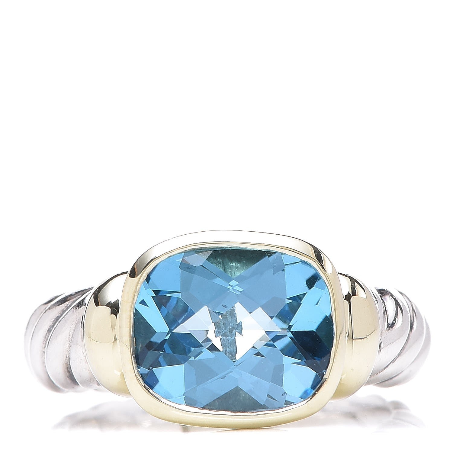 David Yurman Sterling Silver 14K Yellow Gold Blue Topaz 10mm Noblesse Ring 52 6 1 of 6