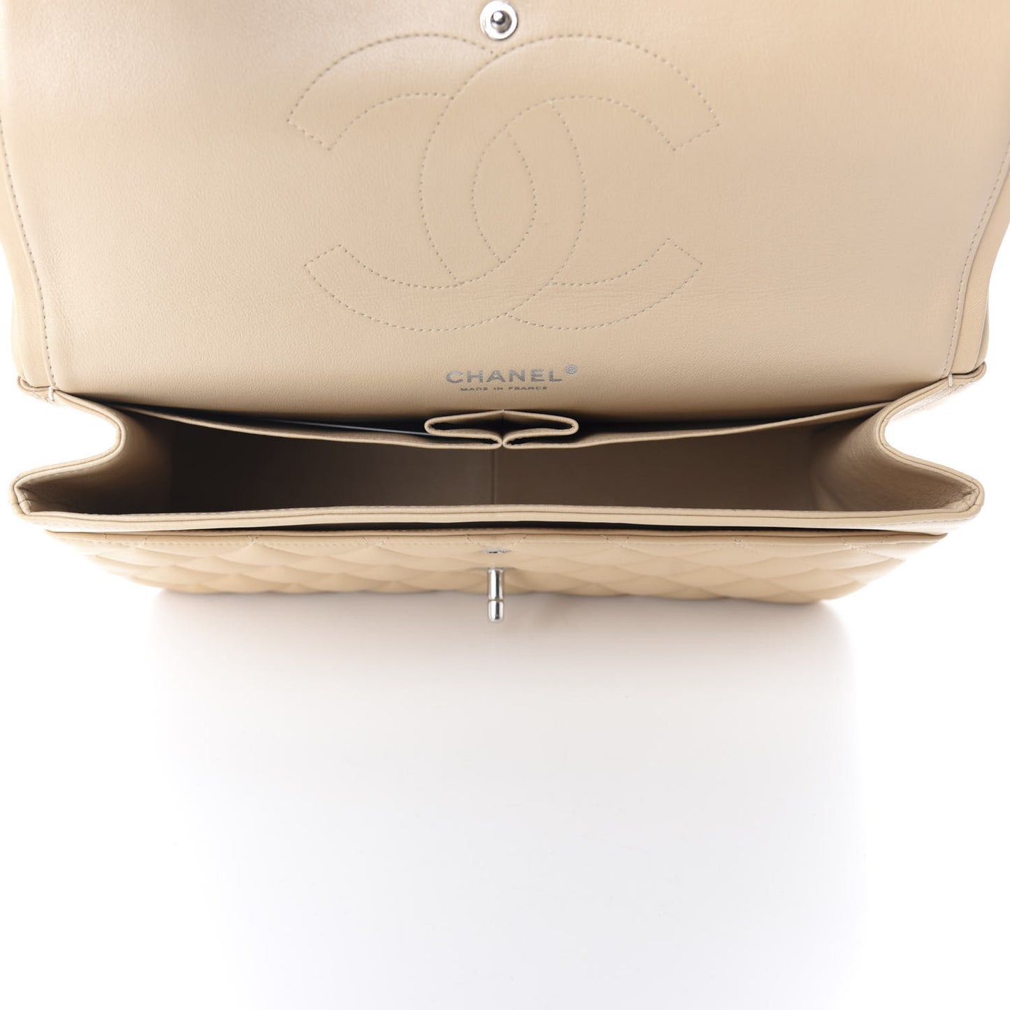 Lambskin Quilted Jumbo Double Flap Beige Clair