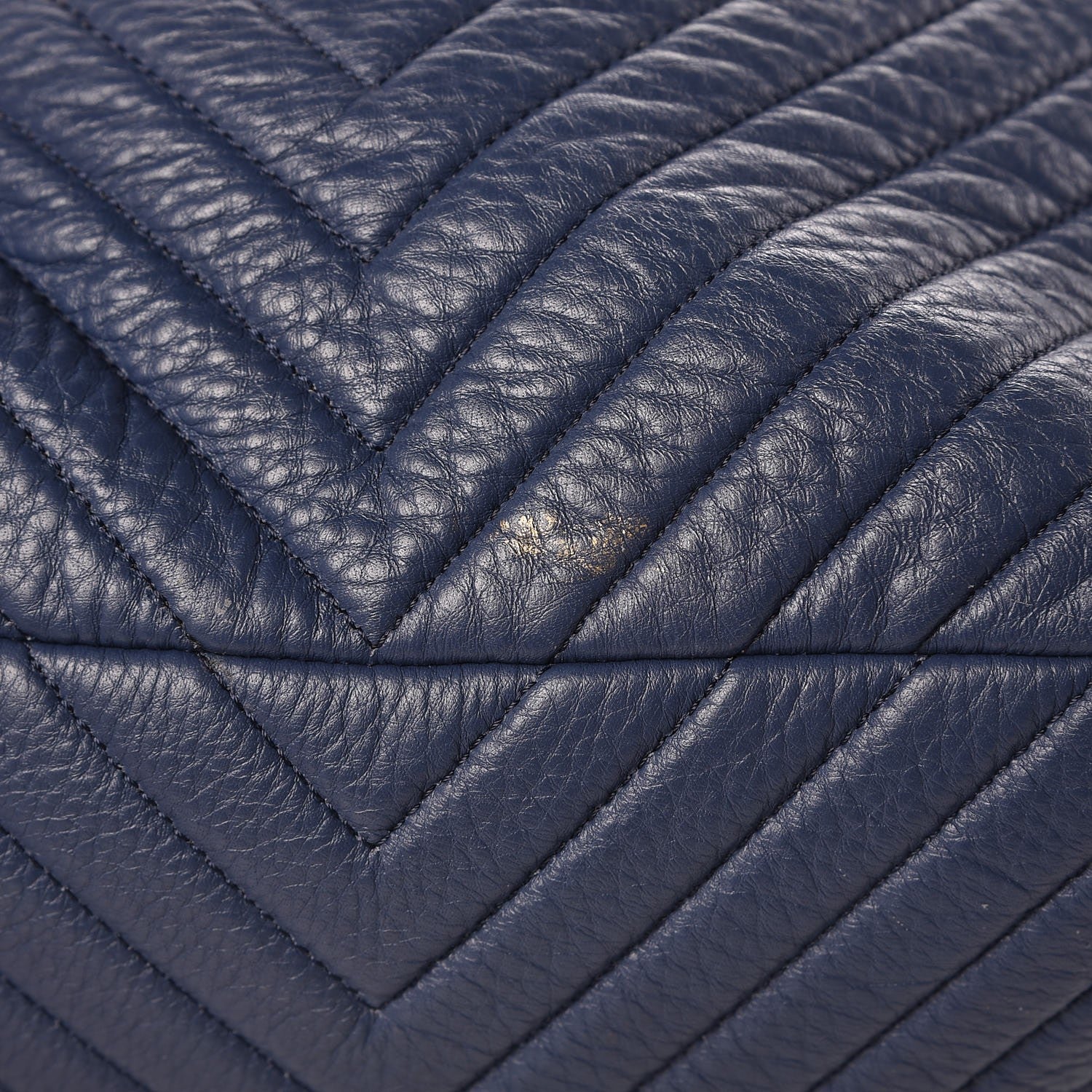 Chanel Deerskin Chevron Medium CC Chain Bucket Drawstring Bag Navy Blue 9 of 9