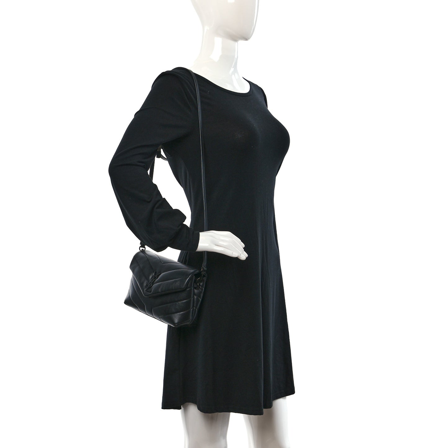 Calfskin Y Quilted Monogram Monochrome Toy Loulou Crossbody Bag Black