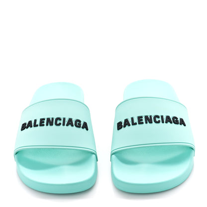 Balenciaga Rubber Logo Womens Pool Slide Sandals 37 Mint Black 2 of 8