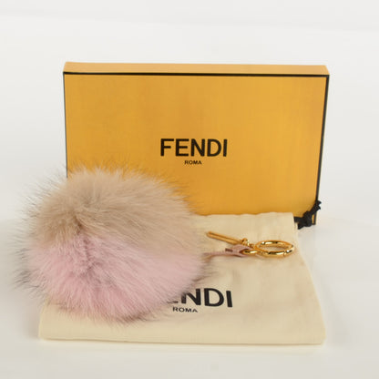 Fendi Fox Fur Vitello Elite Bi-Color Pom Pom Bag Charm Rosa Cammello Cipria 5 of 5