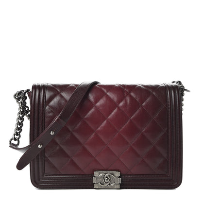 Chanel Goatskin Ombre Faded Quilted New Medium Boy Flap Burgundy 1 of 10