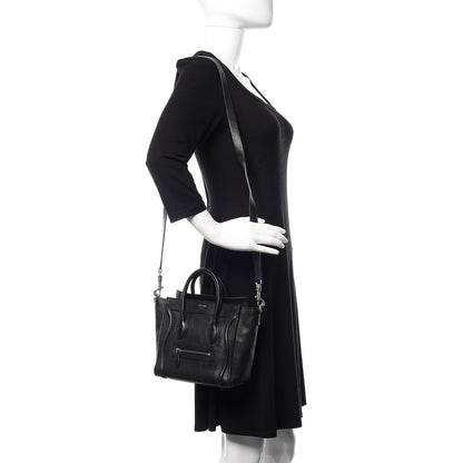 Celine Drummed Calfskin Nano Luggage Black 2 of 9