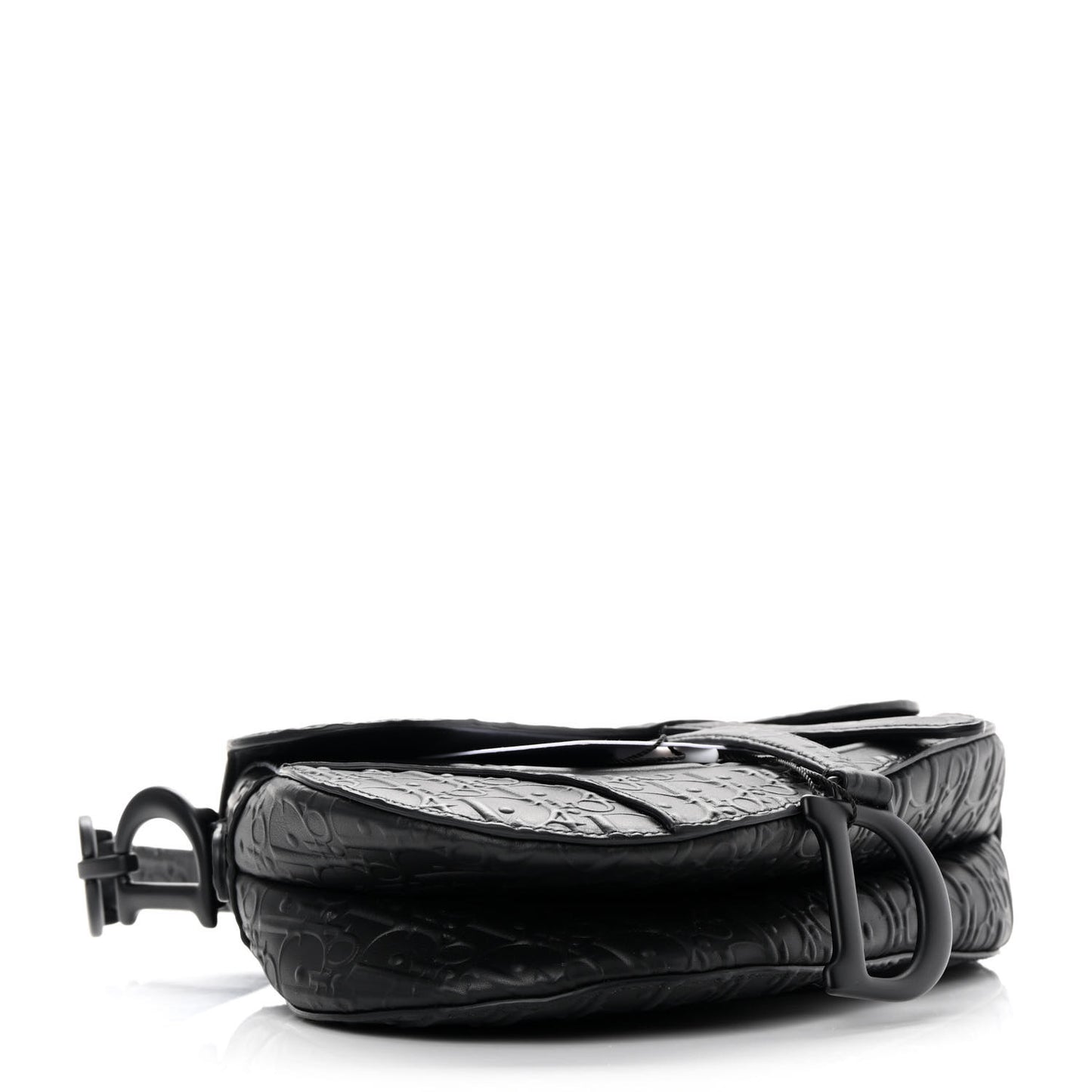 Calfskin Embossed Oblique Saddle Bag With Strap Black