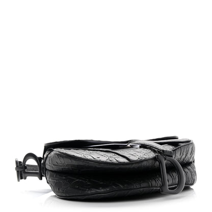 Christian Dior Calfskin Embossed Oblique Saddle Bag With Strap Black 4 of 12