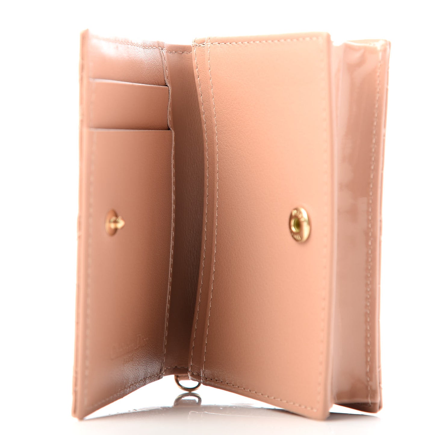 Patent Cannage Small Lady Dior Flap Card Holder Rose De Vents