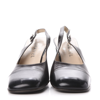 Chanel Goatskin Cap Toe CC Slingback Sandals 38 Black 2 of 10