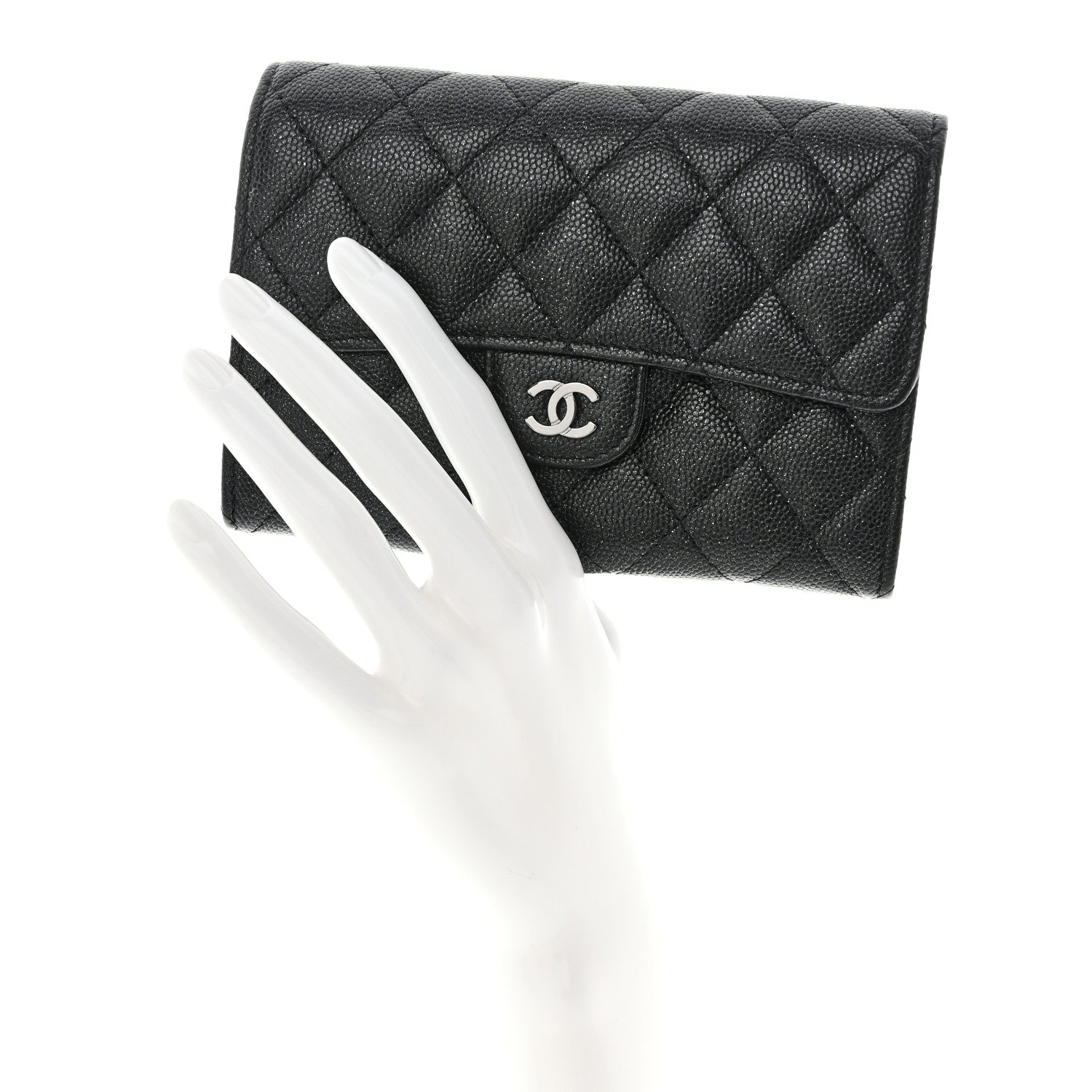 Chanel Iridescent Caviar Quilted Medium Flap Wallet Black 2 of 8
