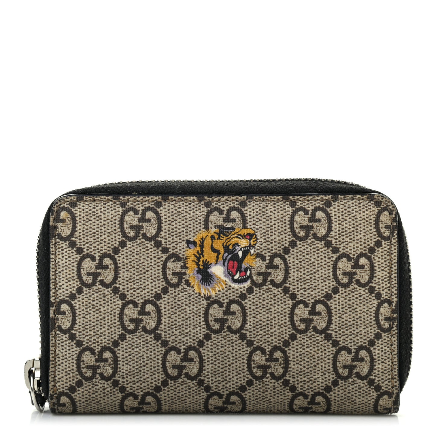 GG Supreme Monogram Tiger Print Zip Around Card Case Black