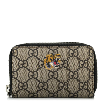 Gucci GG Supreme Monogram Tiger Print Zip Around Card Case Black 1 of 6