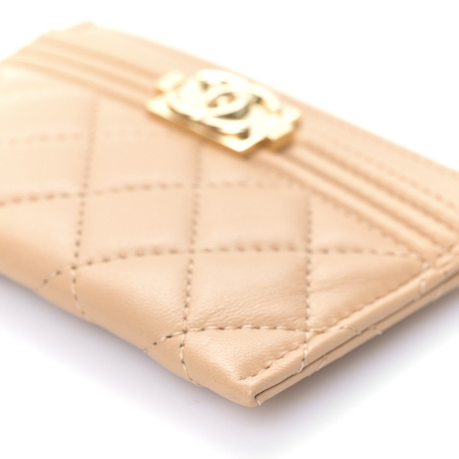 Chanel Lambskin Quilted Boy Card Holder Beige 10 of 10