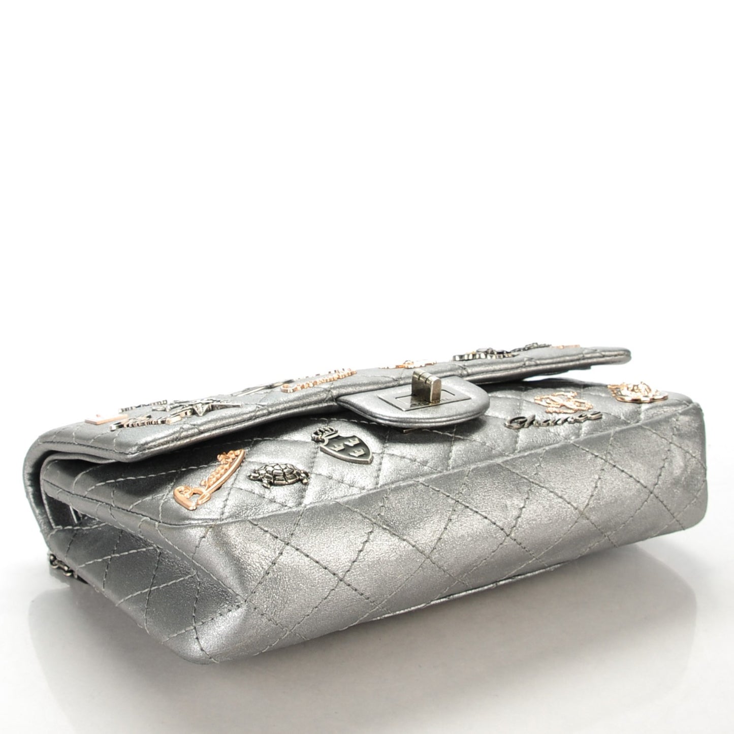 Metallic Calfskin Quilted Lucky Charms 2.55 Reissue 225 Flap Dark Silver