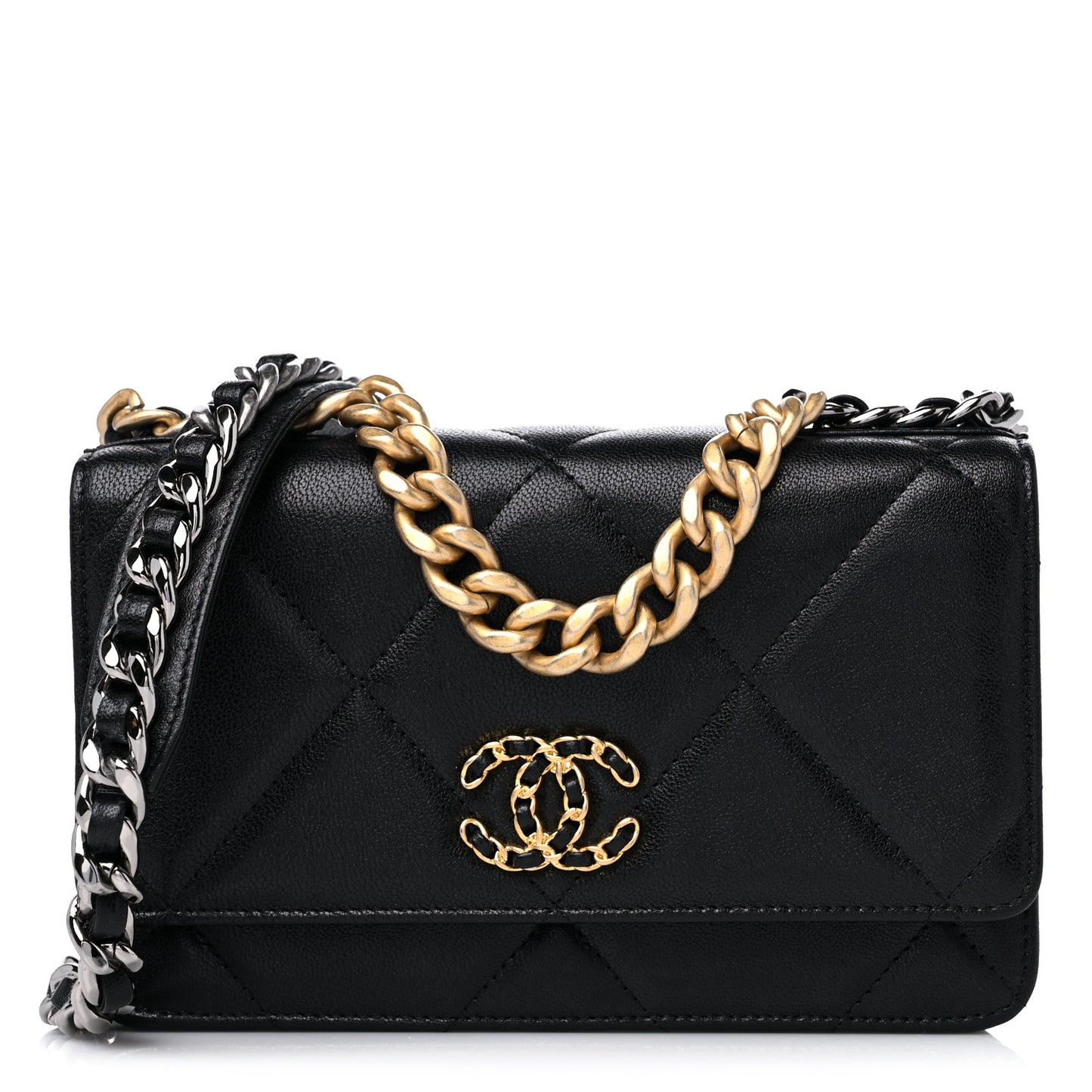 Lambskin Quilted Chanel 19 Wallet On Chain WOC Black