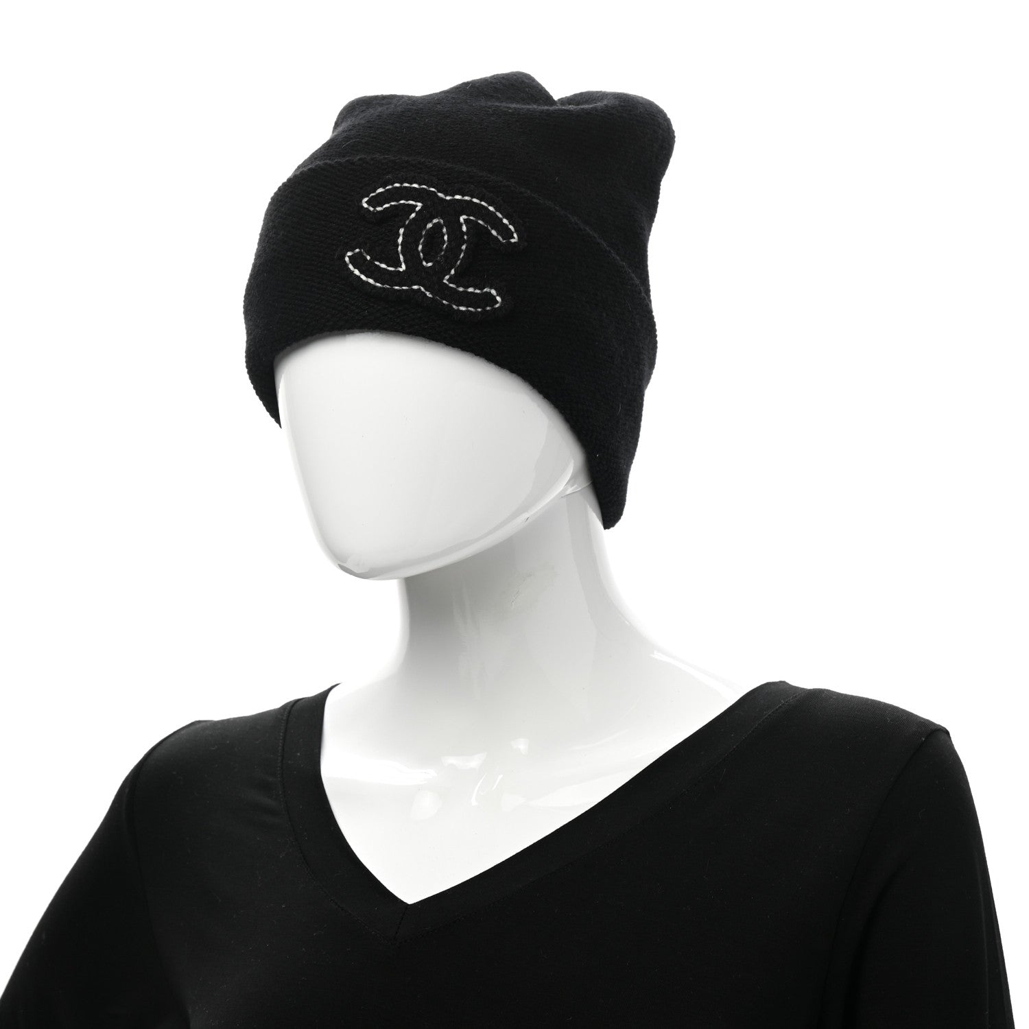 Chanel Cashmere CC Beanie Hat Black 2 of 4